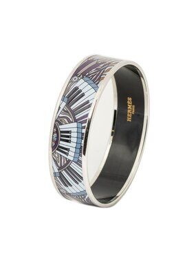 Hermes Enamel Bangle Lilac Silver Plated Bracelet